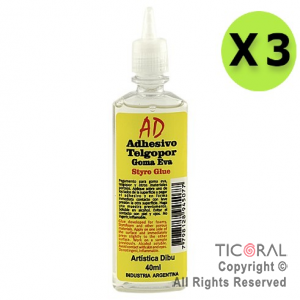 ADHESIVO AD 01 TELGOPOR-GOMA EVA 40ML X 3 UNIDADES